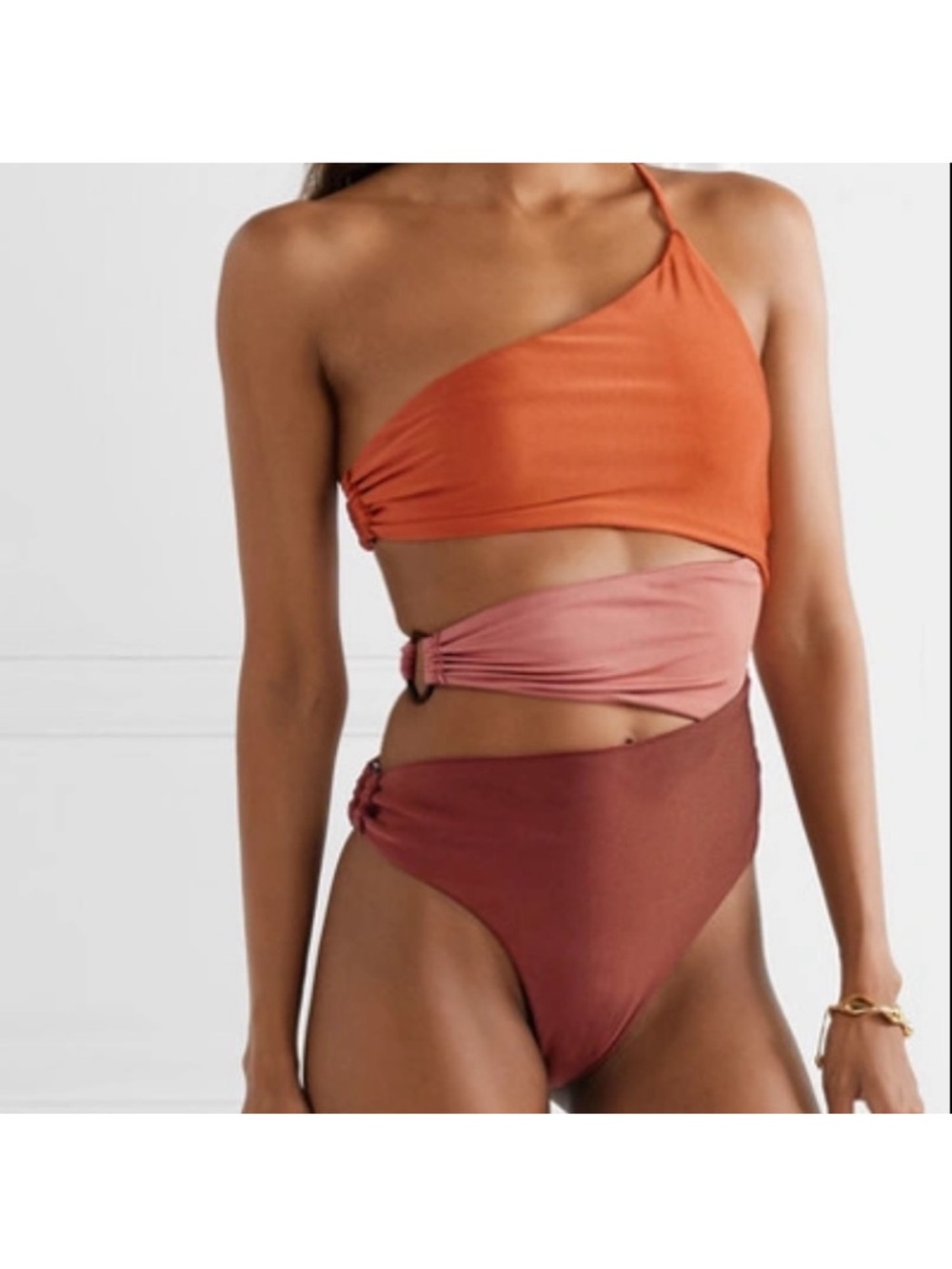 Cult Gaia Jana Colorblock One-Shoulder Cutout Bikini - Orange, Pink, Rust